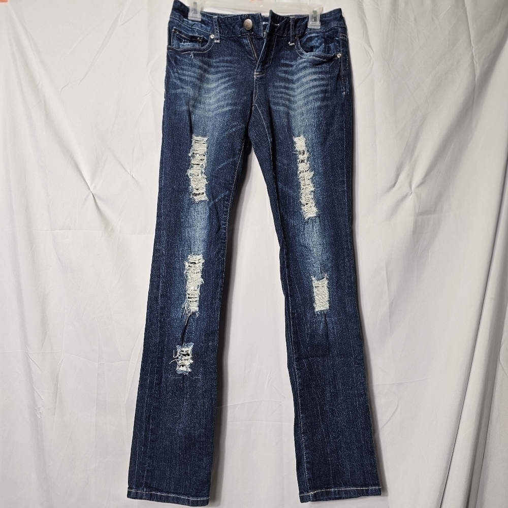 Inc denim skinny leg curvy fit ripped pants with sequence under patch